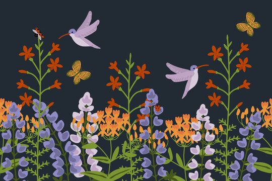 Seamless pollinator decorative vector garden
