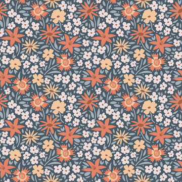 Seamless ditsy vector floral pattern