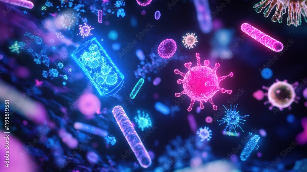 Fototapete Shield protects against harmful microbes in a vibrant representation of microscopic life forms. Generative AI