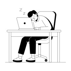 A hand drawn illustration of a sleeping employee