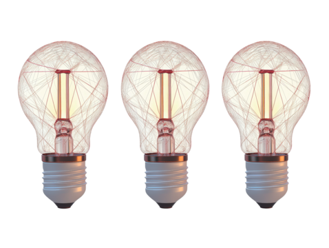 Isolated Three Light Bulb Wireframes - Powered by Adobe