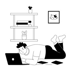 Lazy working illustration of a character in hand drawn style