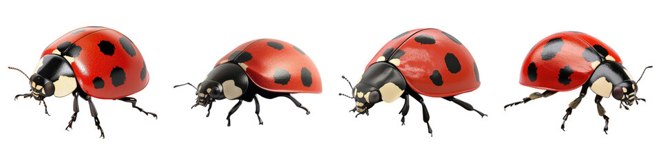 Ladybug isolated on transparent background, Set of