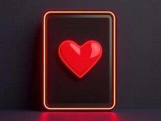 A futuristic Valentine tablet with a glowing heartshaped navigation button and sleek design