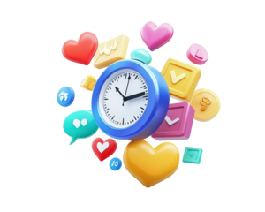 Isolated Blue Alarm Clock with Social Media Icons