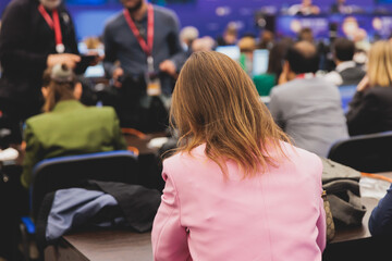 Journalists and correspondents working in media press center, live broadcasting, tv studio channel office, news report coverage of the political forum event, cameraman and editor, creating the news