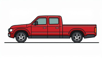 american pickup  illustrayion in flat style red truck isolated auto side view