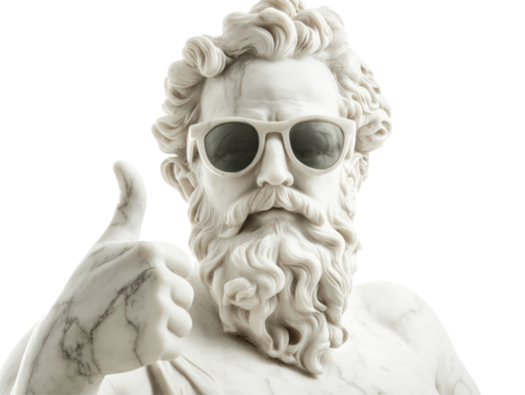 Isolated Marble Bust with Sunglasses Giving Thumbs Up