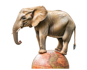 Isolated Elephant Standing on Earth Globe