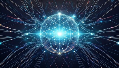 Fototapeta premium artificial intelligence global network connection light electric lines connecting dots and lines futuristic machine learning design