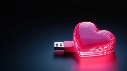 A glowing Valentine USB drive shaped like a heart, with soft pink and red light accents