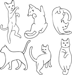 A set of linear drawing of a cat. Vector illustration. Fashionable modern minimalist design.
