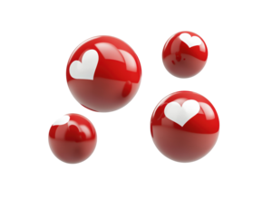 Isolated Four Red Spheres with White Hearts