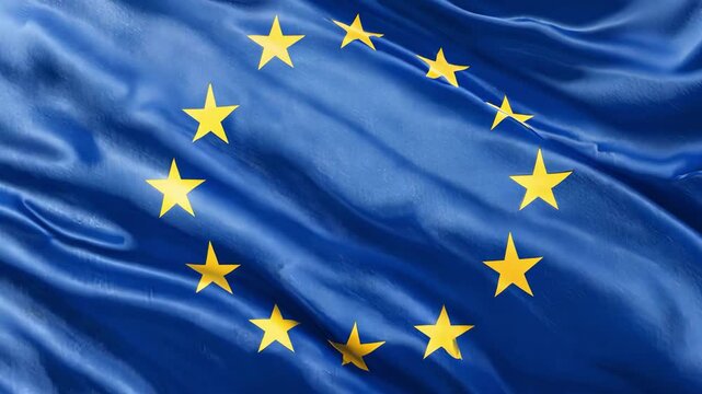 The flag of the European Union gently flutters in the wind, representing unity, diversity, and cooperation among European nations and citizens