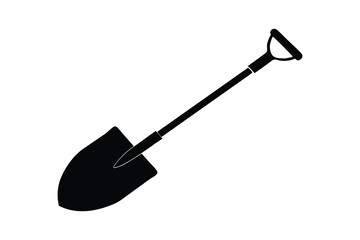 Shovel icon vector, Garden shovel silhouette vector on white background. 