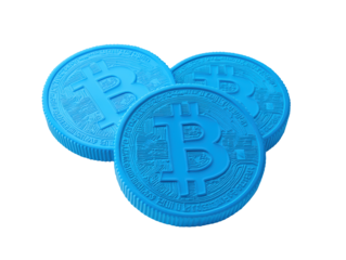 Isolated Three Blue Bitcoin Coins