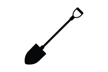 Shovel icon vector, Garden shovel silhouette vector on white background. 