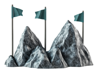 Isolated Gray Mountains with Flags