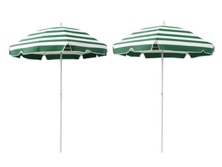 Isolated Two Green and White Striped Beach Umbrellas