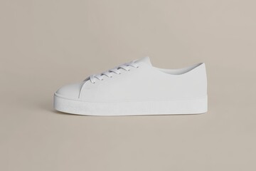 A sleek pair of white sneakers with a textured sole, set against a neutral background, ideal for casual wear and modern styling.