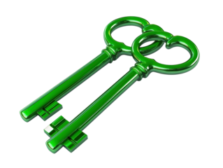 Isolated Two Green Heart-Shaped Keys