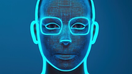 AI-driven identity theft protection symbolized by a glowing blue mask and data shield overlayed on personal information
