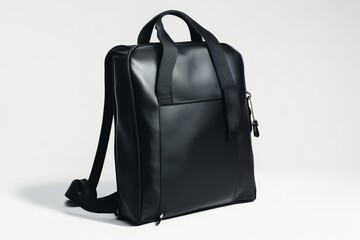 Fototapeta premium A sleek black backpack with a minimalist design, featuring a single front pocket and dual shoulder straps for easy carrying.