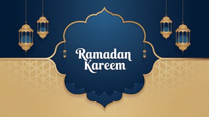 Ramadan Kareem Festive Background with Golden Lanterns