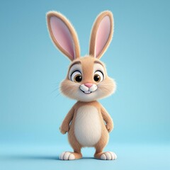 A bunny stands upright on two legs in a comical stance, silly pose, standing on hind legs, cartoon character, cute animal
