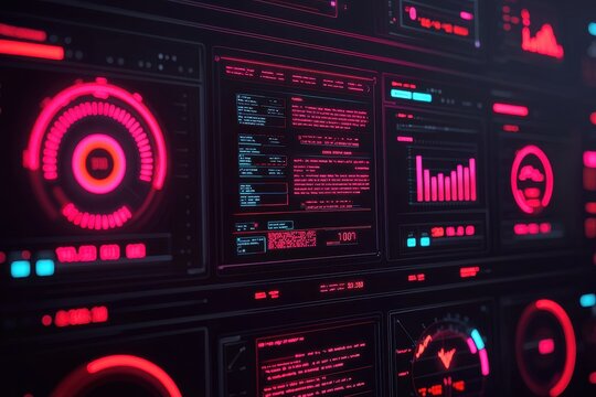 Corporate compliance dashboard glowing with secure data visualizations, compliance checks, and audit icons