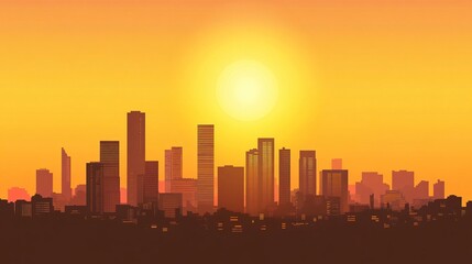 Golden Hour Cityscape Silhouette Sunset Urban Skyline