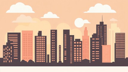 Obraz premium Modern City Skyline Illustration Sunset Buildings