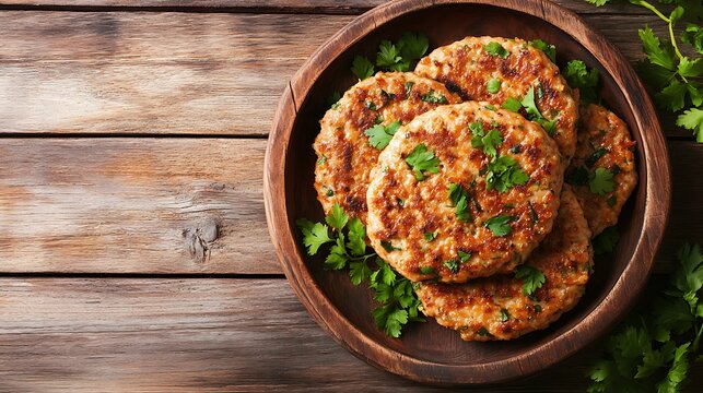 chapli kabab dish isolated on wooden background top view fresh food