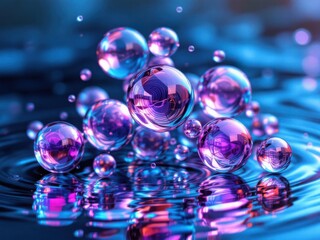 Vibrant Bubbles in Water with Reflections and Ripples"