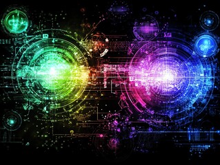 Fototapeta premium Abstract Digital Network Data Flow Colorful Circles