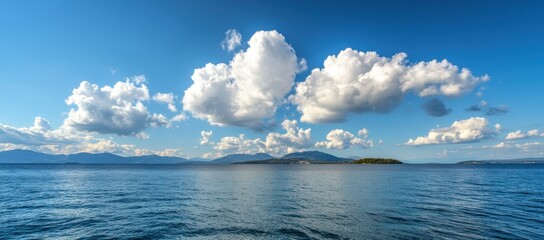 Obraz premium Blue sky with white clouds with clear blue water of the ocean