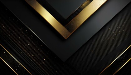 black gradient abstract layer geometric overlaps illustration with golden glitter
