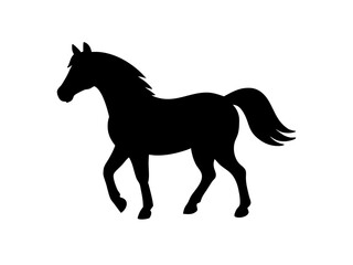 horse black silhouette vector, Simple silhouette Design vector icon with white background. Wild Animal Vector.	