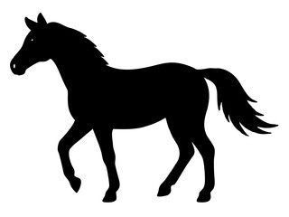 horse black silhouette vector, Simple silhouette Design vector icon with white background. Wild Animal Vector.	