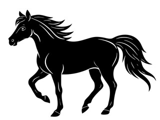 horse black silhouette vector, Simple silhouette Design vector icon with white background. Wild Animal Vector.	