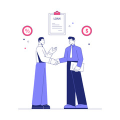 Loan Agreement Handshake Between Two Male Professionals In Flat Vector Illustration Symbolizing Financial Deal, Trust, And Business Partnership, Isolated On White Background