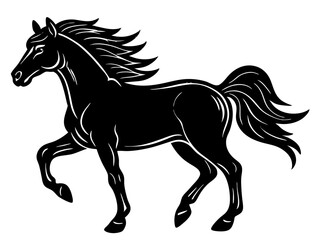 horse black silhouette vector, Simple silhouette Design vector icon with white background. Wild Animal Vector.	