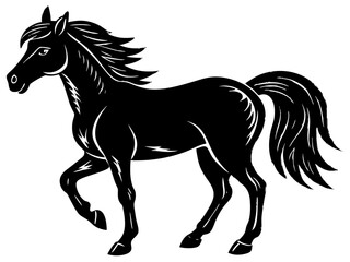 horse black silhouette vector, Simple silhouette Design vector icon with white background. Wild Animal Vector.	