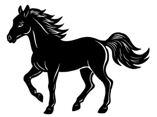 horse black silhouette vector, Simple silhouette Design vector icon with white background. Wild Animal Vector.	