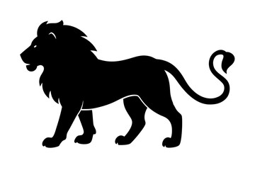 Lion black silhouette vector, Simple silhouette Design vector icon with white background. Wild Animal Vector.	