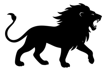 Lion black silhouette vector, Simple silhouette Design vector icon with white background. Wild Animal Vector.	