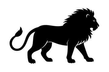 Lion black silhouette vector, Simple silhouette Design vector icon with white background. Wild Animal Vector.	