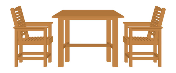wooden chair and table set vector illustration isolated on white background.