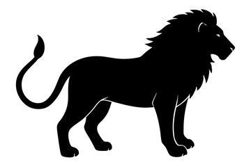 Lion black silhouette vector, Simple silhouette Design vector icon with white background. Wild Animal Vector.	