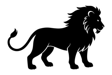 Lion black silhouette vector, Simple silhouette Design vector icon with white background. Wild Animal Vector.	